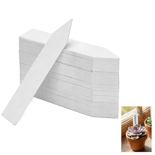 Pflanzenschilder 100 Stück, wetterfeste Kunststoff-Pflanzenstecker zum Beschriften, 10 x 2 cm, für Blumentöpfe & Garten, Weiß