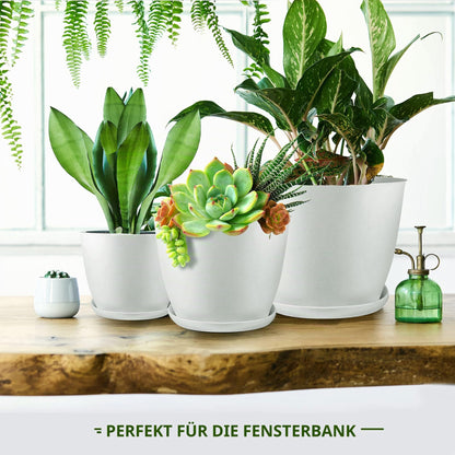 Utopia Home Blumentöpfe 5er Set, 12–18 cm, Pflanztöpfe mit Untersetzer für Zimmerpflanzen, Balkon & Garten, Weiß