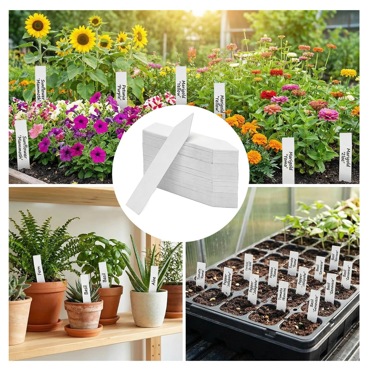 Pflanzenschilder 100 Stück, wetterfeste Kunststoff-Pflanzenstecker zum Beschriften, 10 x 2 cm, für Blumentöpfe & Garten, Weiß