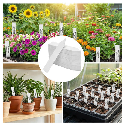 Pflanzenschilder 100 Stück, wetterfeste Kunststoff-Pflanzenstecker zum Beschriften, 10 x 2 cm, für Blumentöpfe & Garten, Weiß