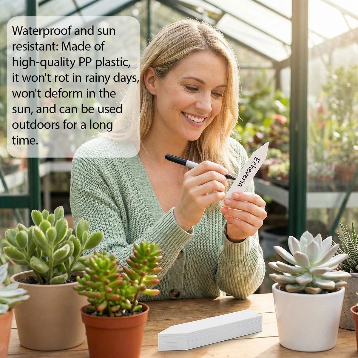 Pflanzenschilder 100 Stück, wetterfeste Kunststoff-Pflanzenstecker zum Beschriften, 10 x 2 cm, für Blumentöpfe & Garten, Weiß