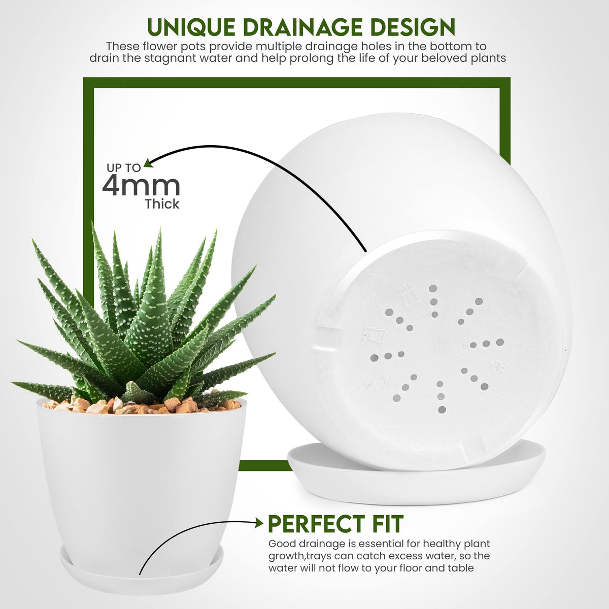 Utopia Home Blumentöpfe 5er Set, 12–18 cm, Pflanztöpfe mit Untersetzer für Zimmerpflanzen, Balkon & Garten, Weiß