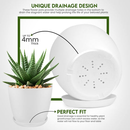 Utopia Home Blumentöpfe 5er Set, 12–18 cm, Pflanztöpfe mit Untersetzer für Zimmerpflanzen, Balkon & Garten, Weiß