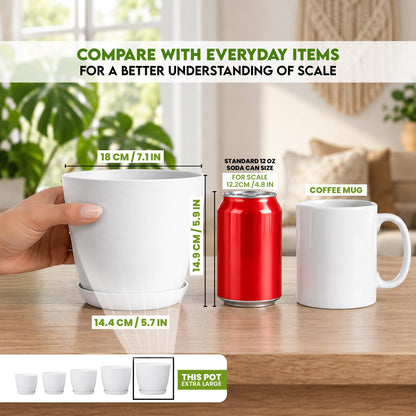 Utopia Home Blumentöpfe 5er Set, 12–18 cm, Pflanztöpfe mit Untersetzer für Zimmerpflanzen, Balkon & Garten, Weiß